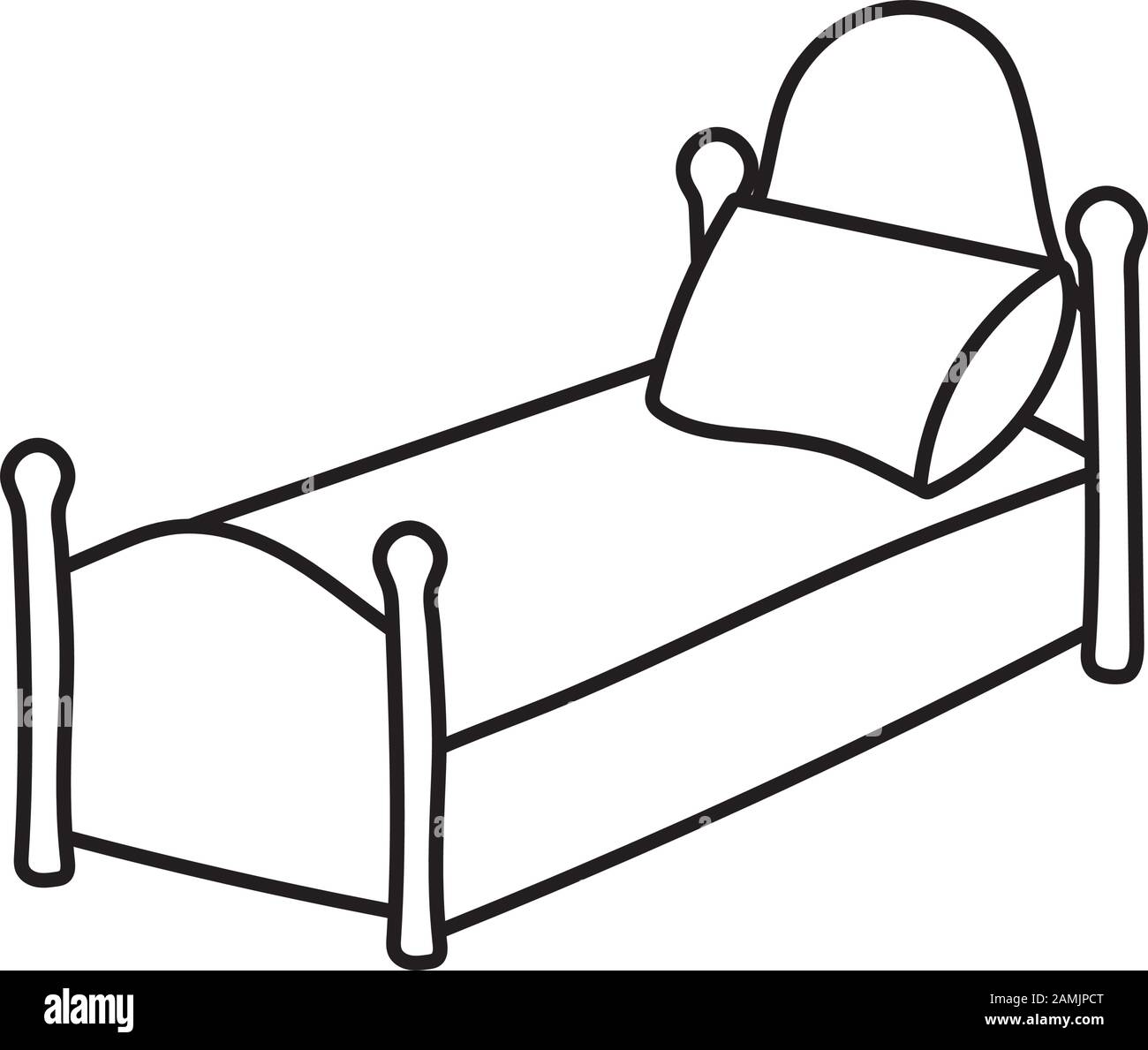 cute bed with pillow and blanket on white background vector