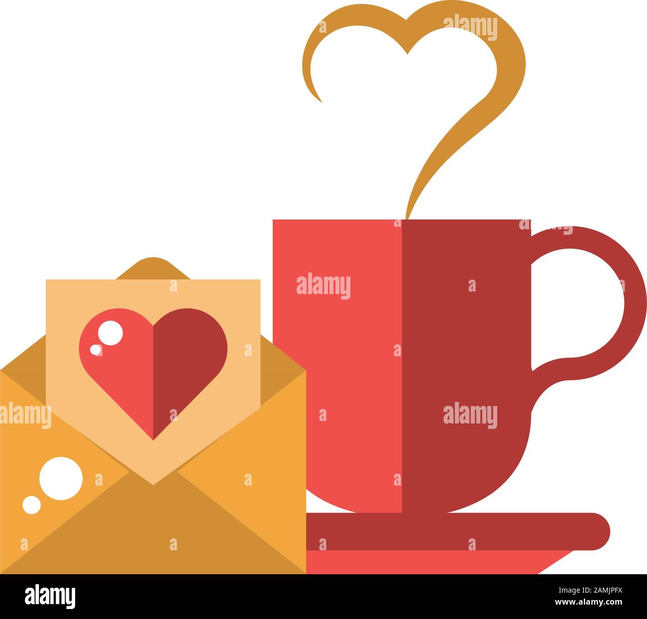 happy valentines day coffee cup with heart and envelope Stock Vector ...