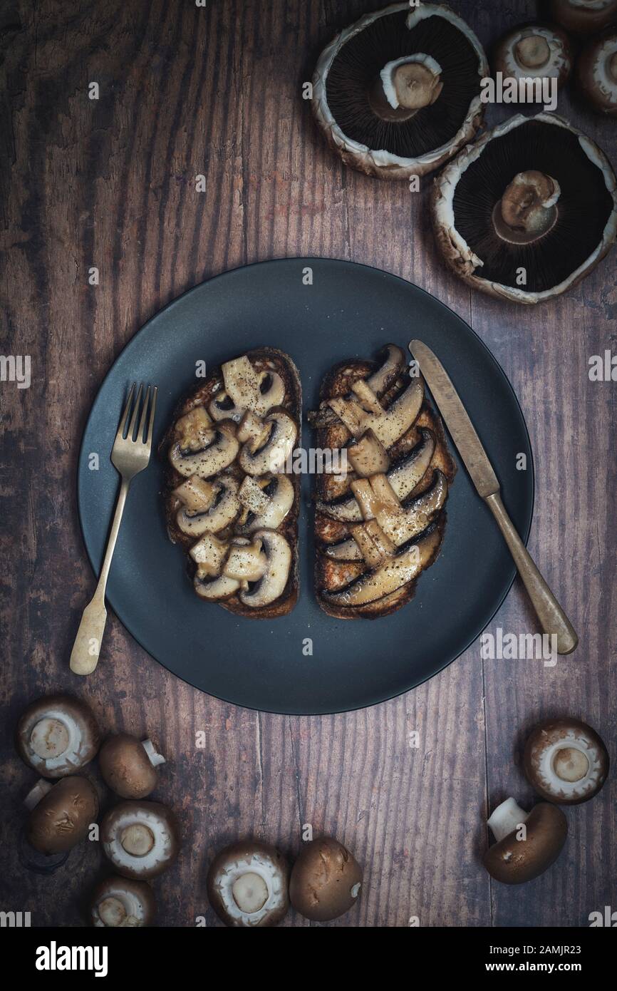 Mushrooms on toast. Using a sourdough bread with portobello and