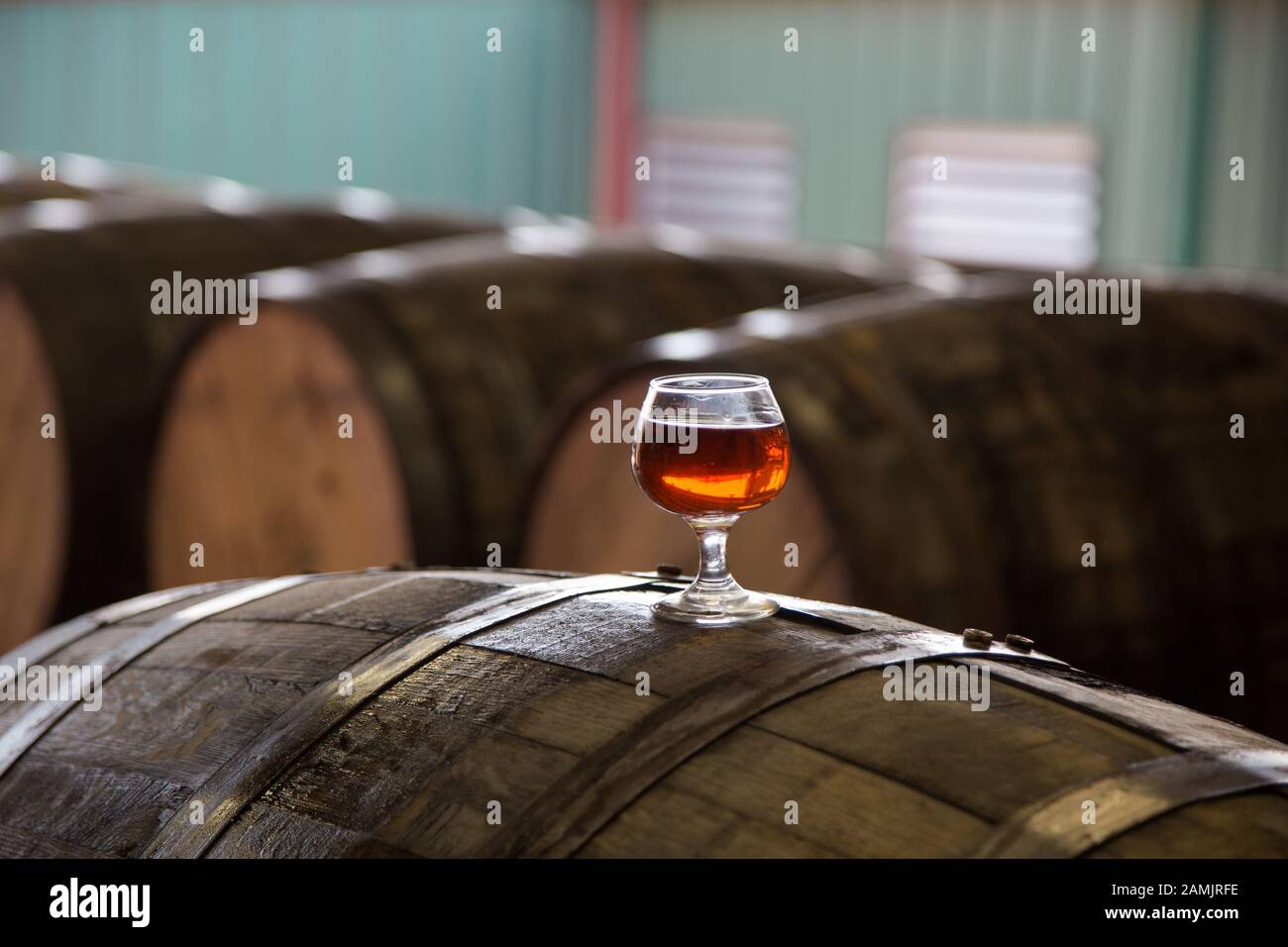 Newly poured bourbon from the barrel. Stock Photo