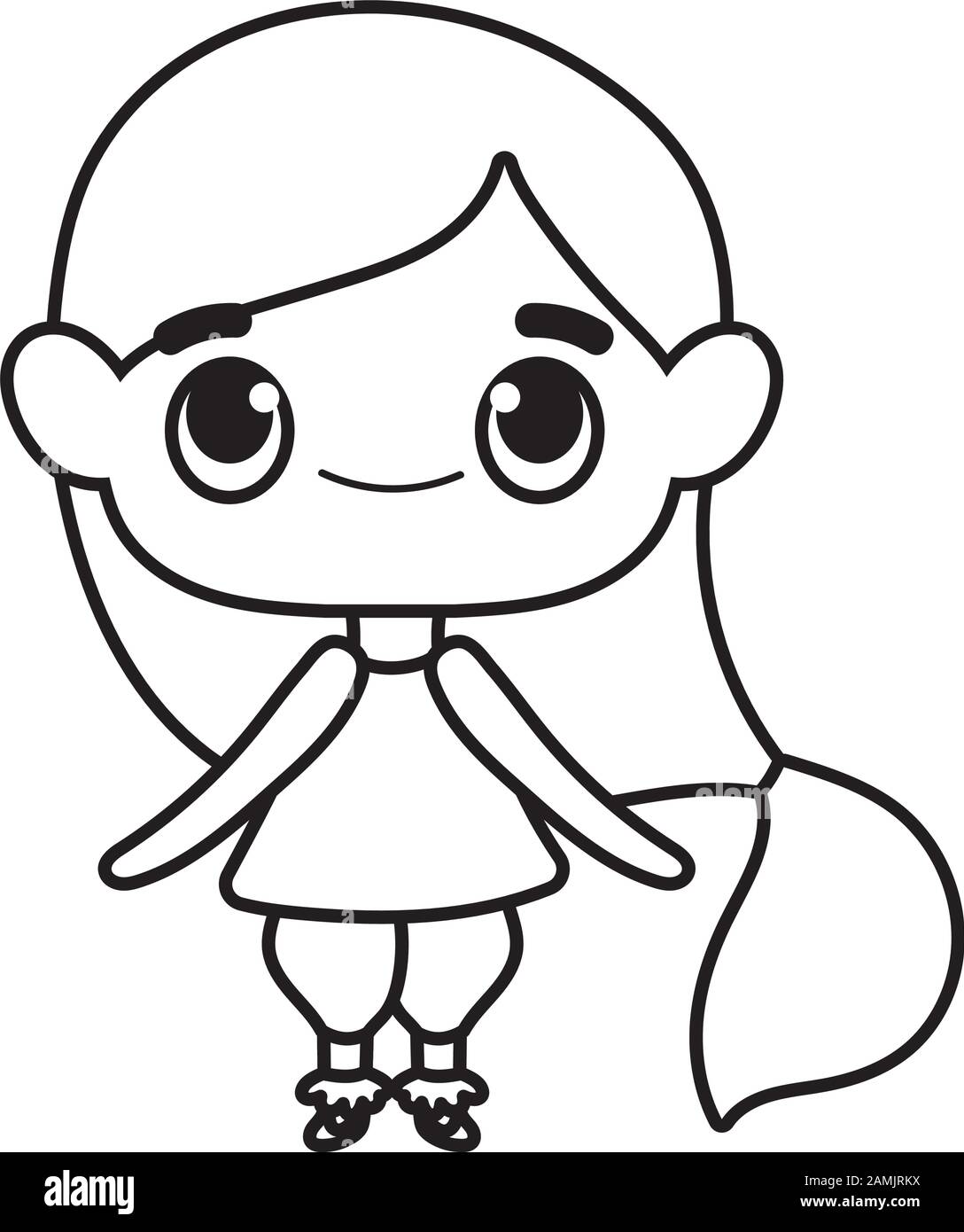 kids, cute little girl anime cartoon character vector illustration ...