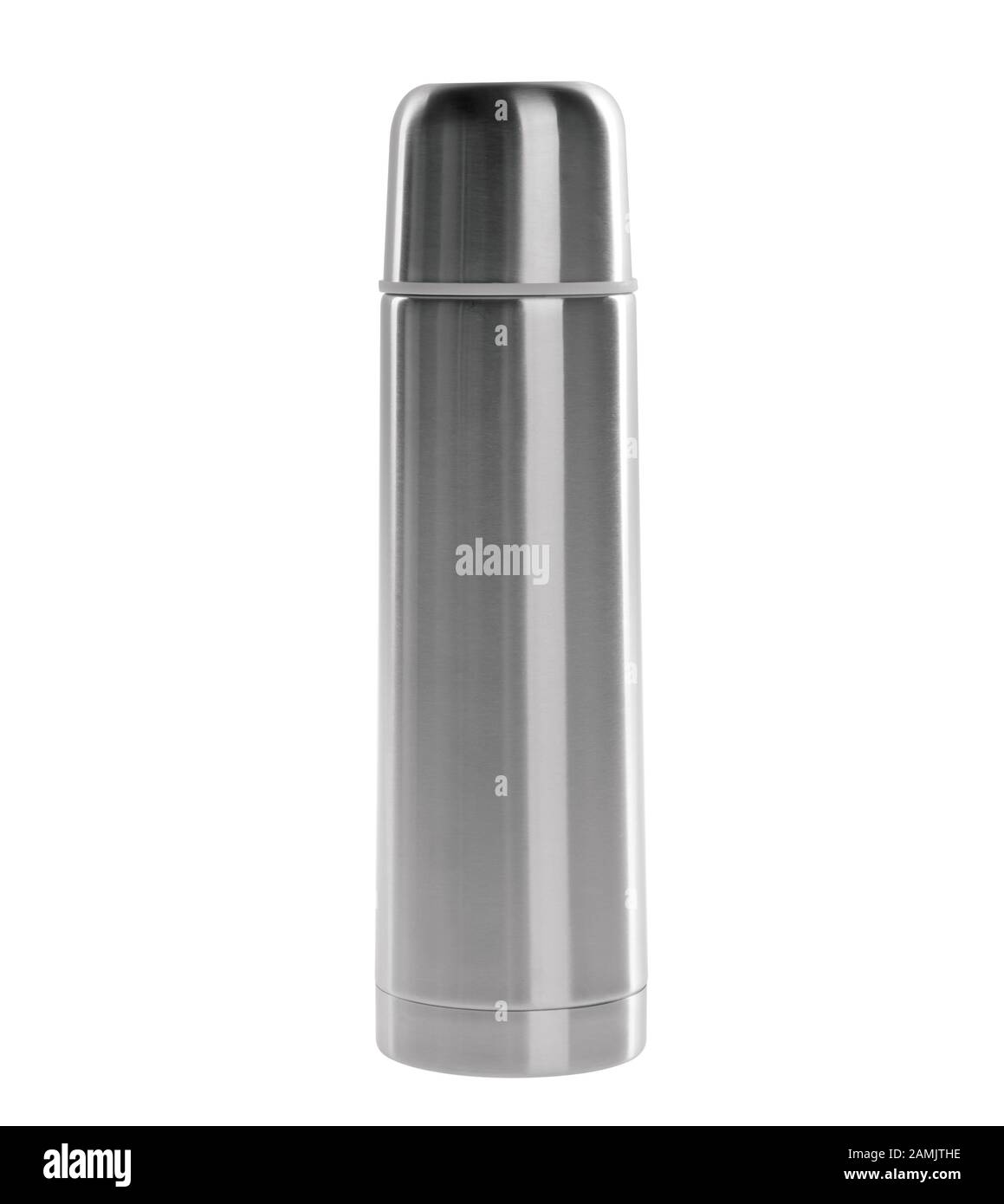 Thermo or Thermo flask from stainless steel on background new Stock