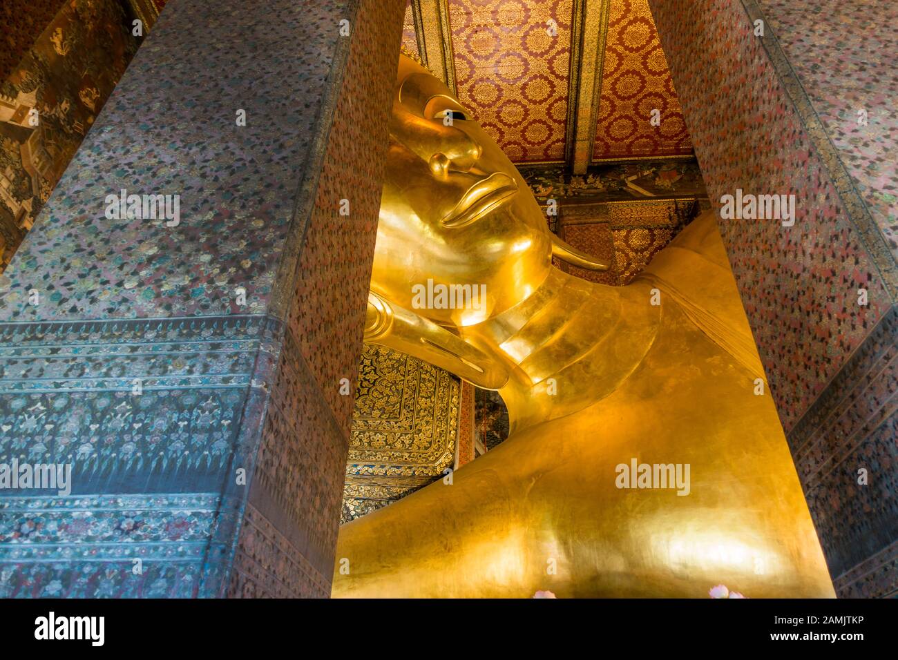 The reclining golden Buddha statue is also known as "The Nirvana Buddha