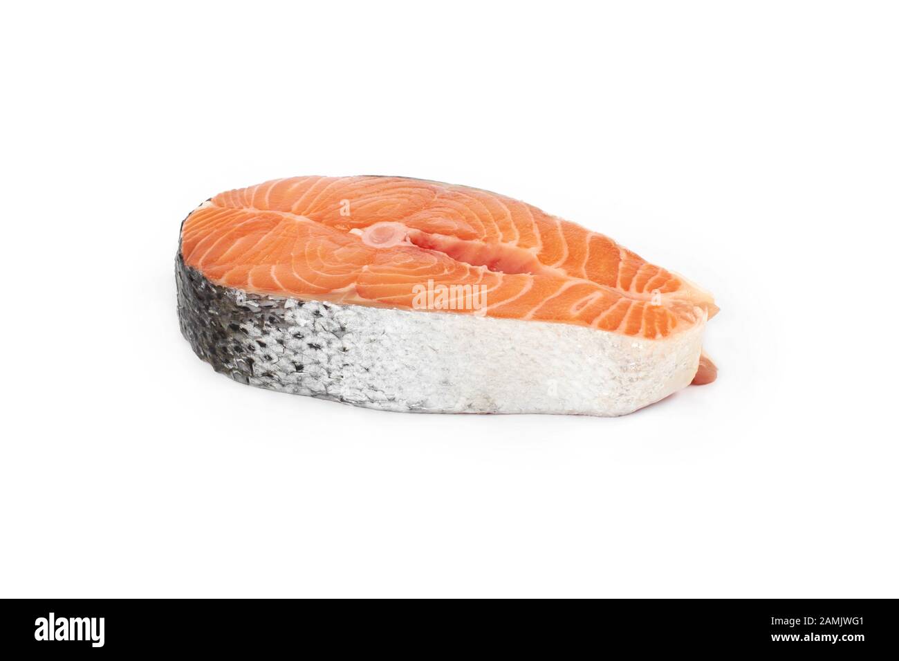Slice of red fish salmon isolated on white background. Stock Photo
