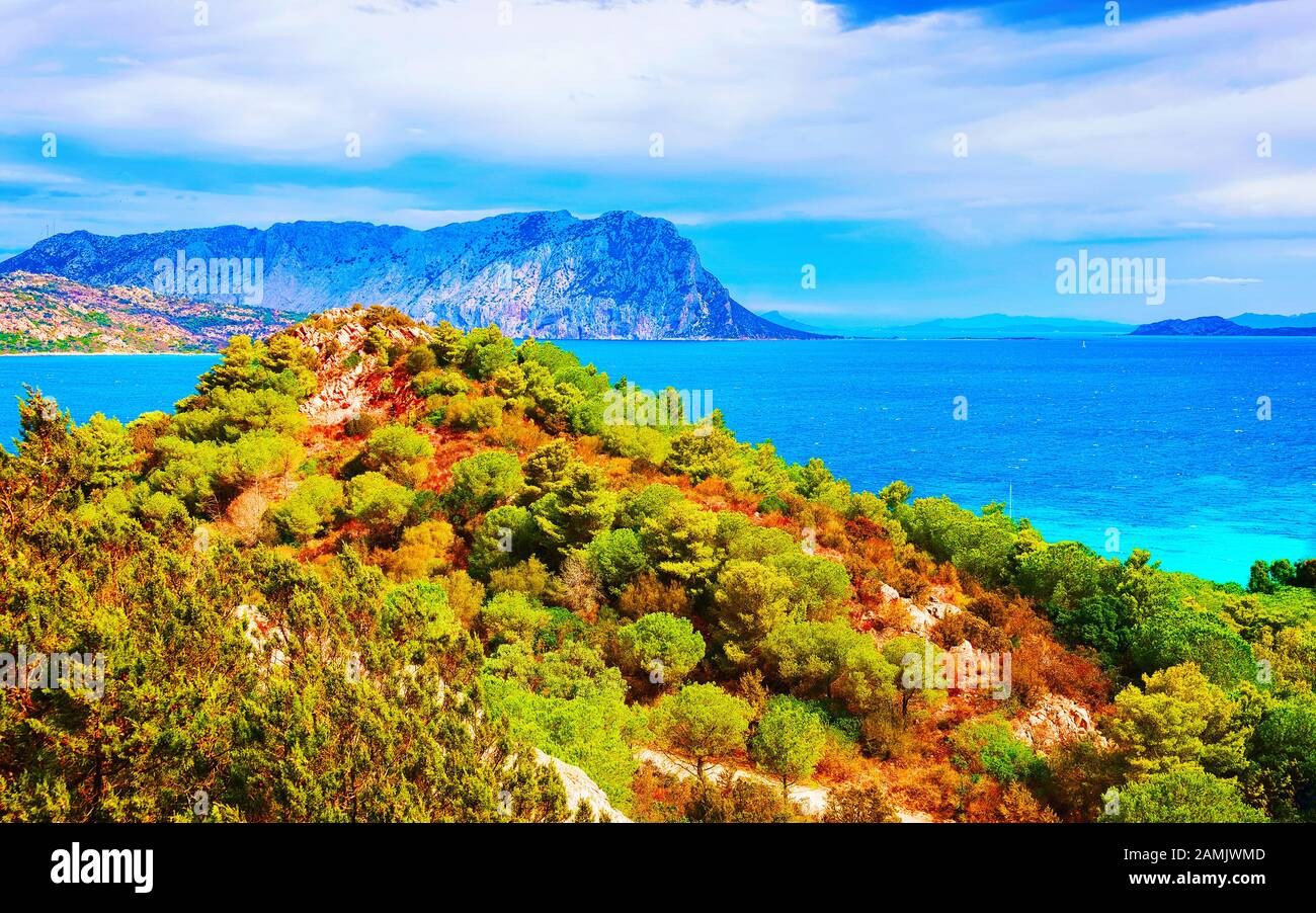 Tavolara Island seen from San Teodoro Olbia Sardinia reflex Stock Photo