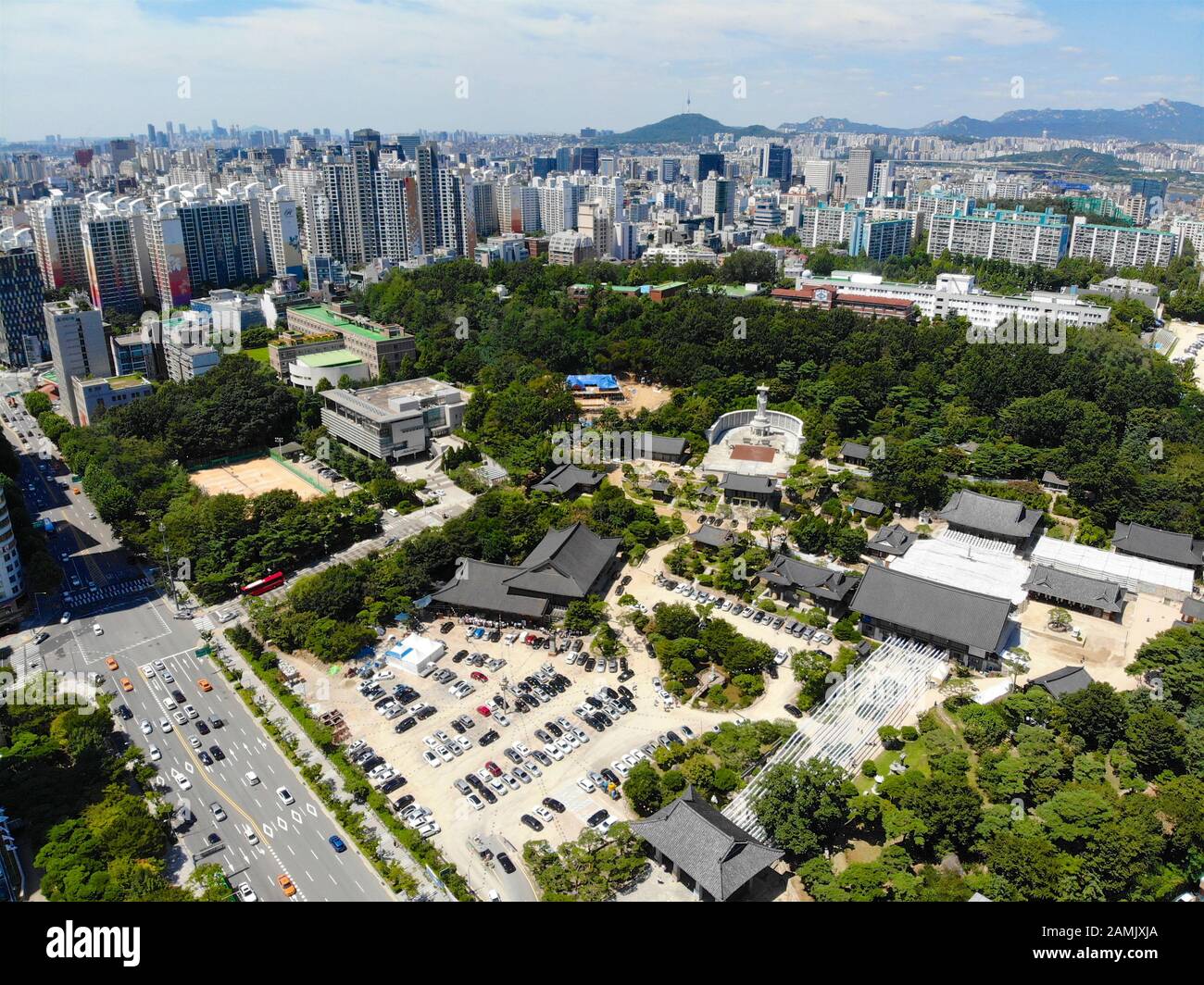 Aerial view Bongeunsa Temple in the Gangnam District of Seoul, Korea. South Korea Stock Photo