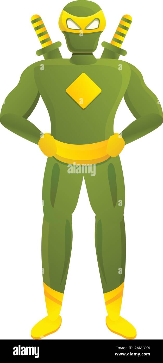 Green ninja superhero icon. Cartoon of green ninja superhero vector