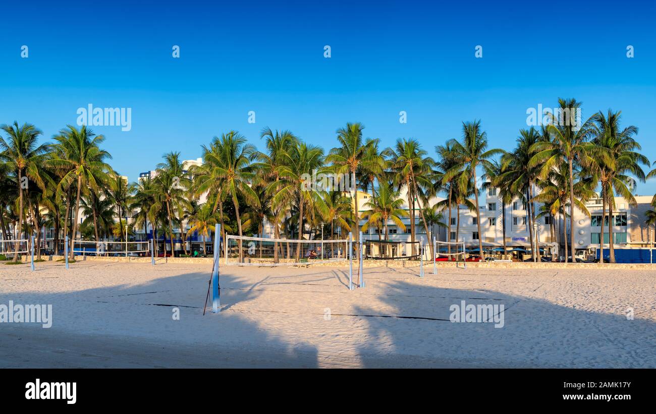 Miami Beach at morning time, Ocean Drive, Miami, Florida. Stock Photo