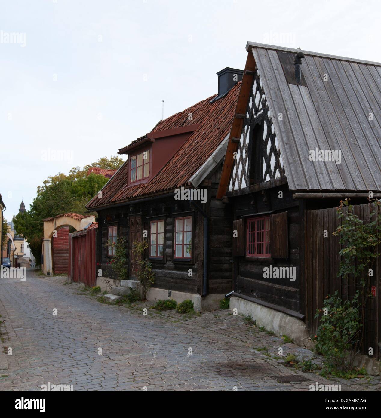 VISBY, SWEDEN ON OCTOBER 13, 2019. Street view of buildings. Old house, homes in the town. Editorial use. Stock Photo