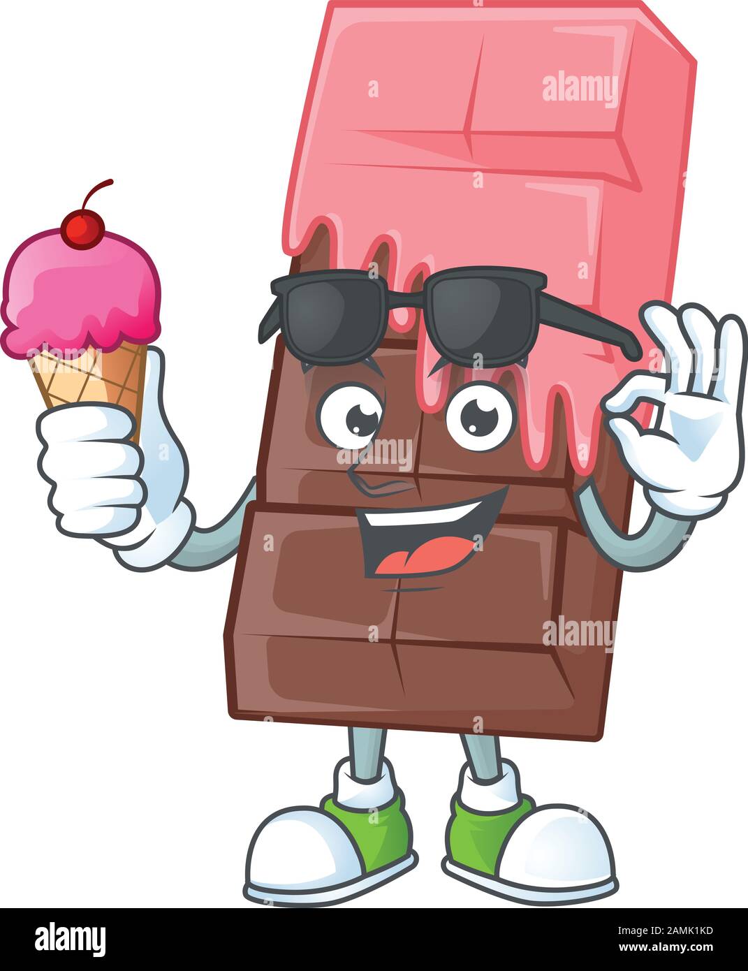 Chocolate bar with pink cream mascot cartoon design with ice cream