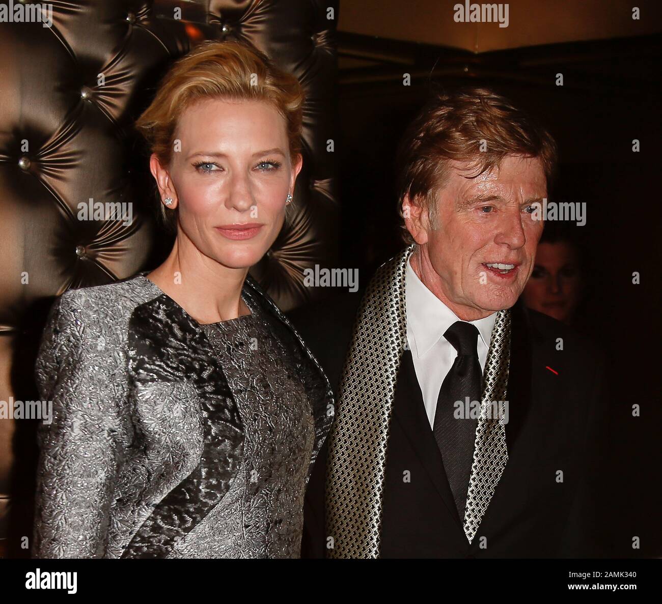 NEW YORK-JAN 6: Actress Cate Blanchett (L) and Robert Redford attend the New York Film Critics Circle Awards at the Edison Ballroom on January 6, 2014. Stock Photo