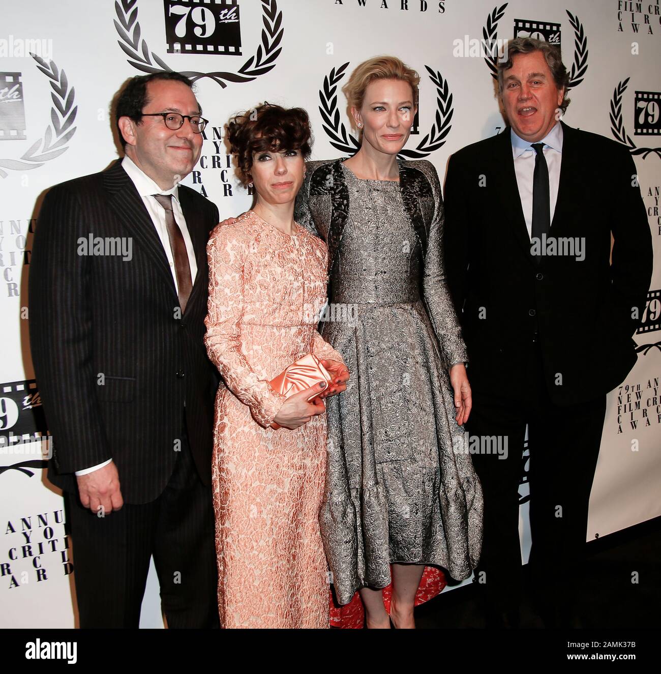 NEW YORK-JAN 6: (L-R) Michael Barker, Sally Hawkins, Cate Blanchett & Tom Bernard at New York Film Critics Circle Awards at Edison Ballroom. Stock Photo