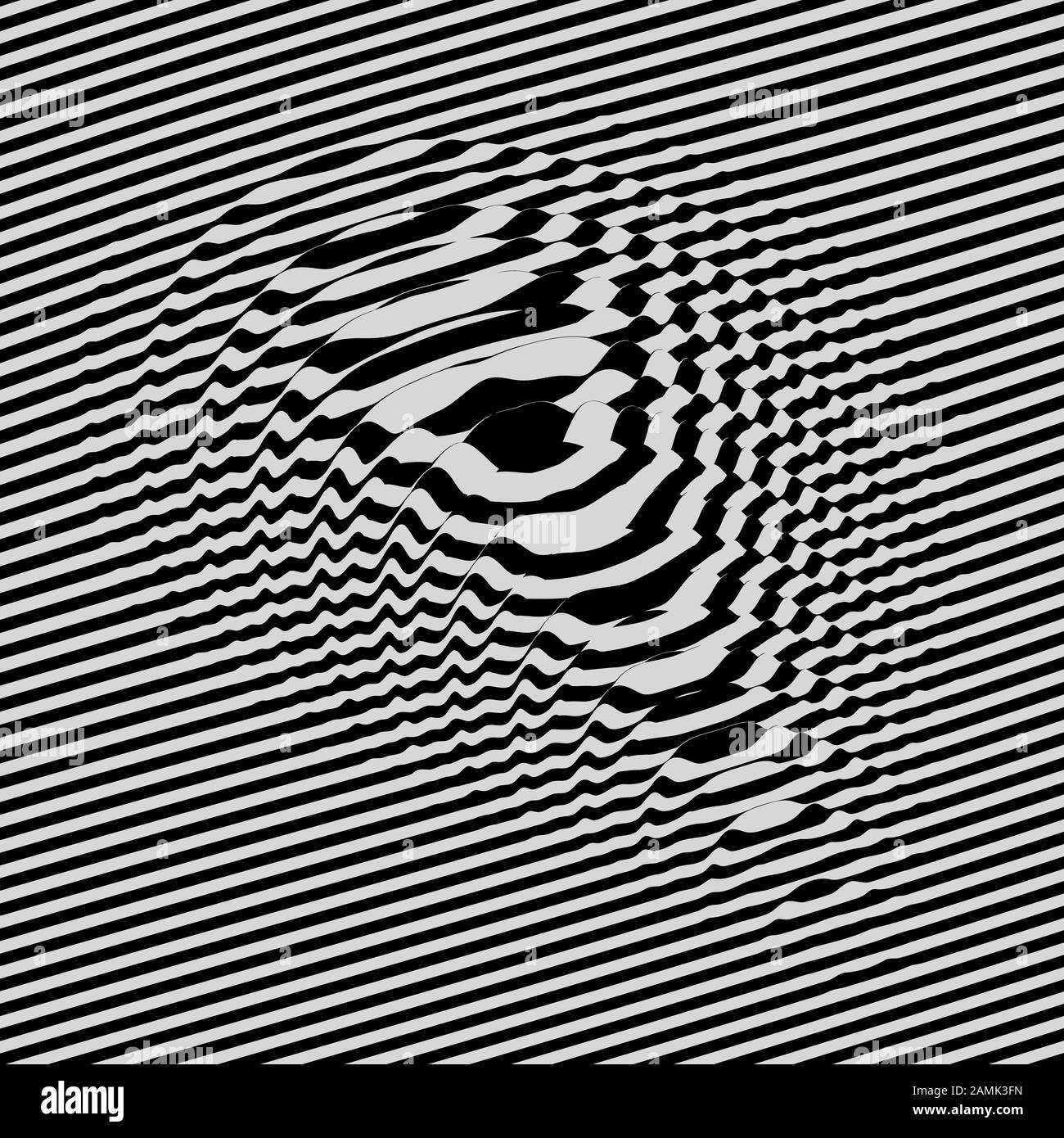 Waveform background. Dynamic visual effect. Surface distortion. Pattern with optical illusion. Vector striped illustration. Black and white sound wave Stock Vector