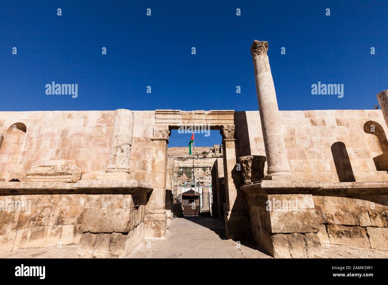 Ancient wall near Roman Theater of amman, at downtown, capital, amman city, Jordan, middle east, Asia Stock Photo
