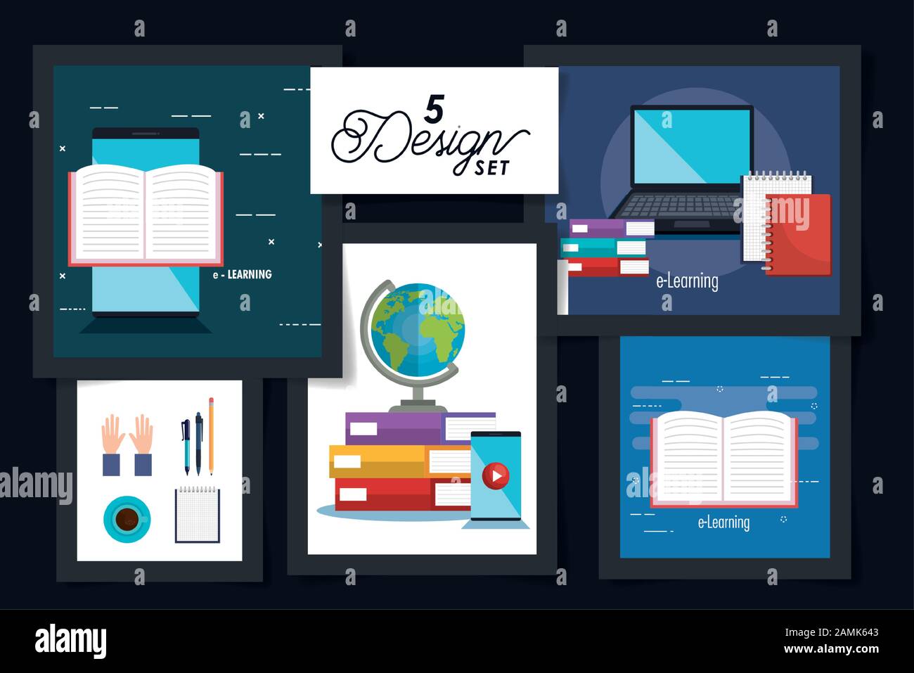 five designs of education online with icons Stock Vector Image & Art ...