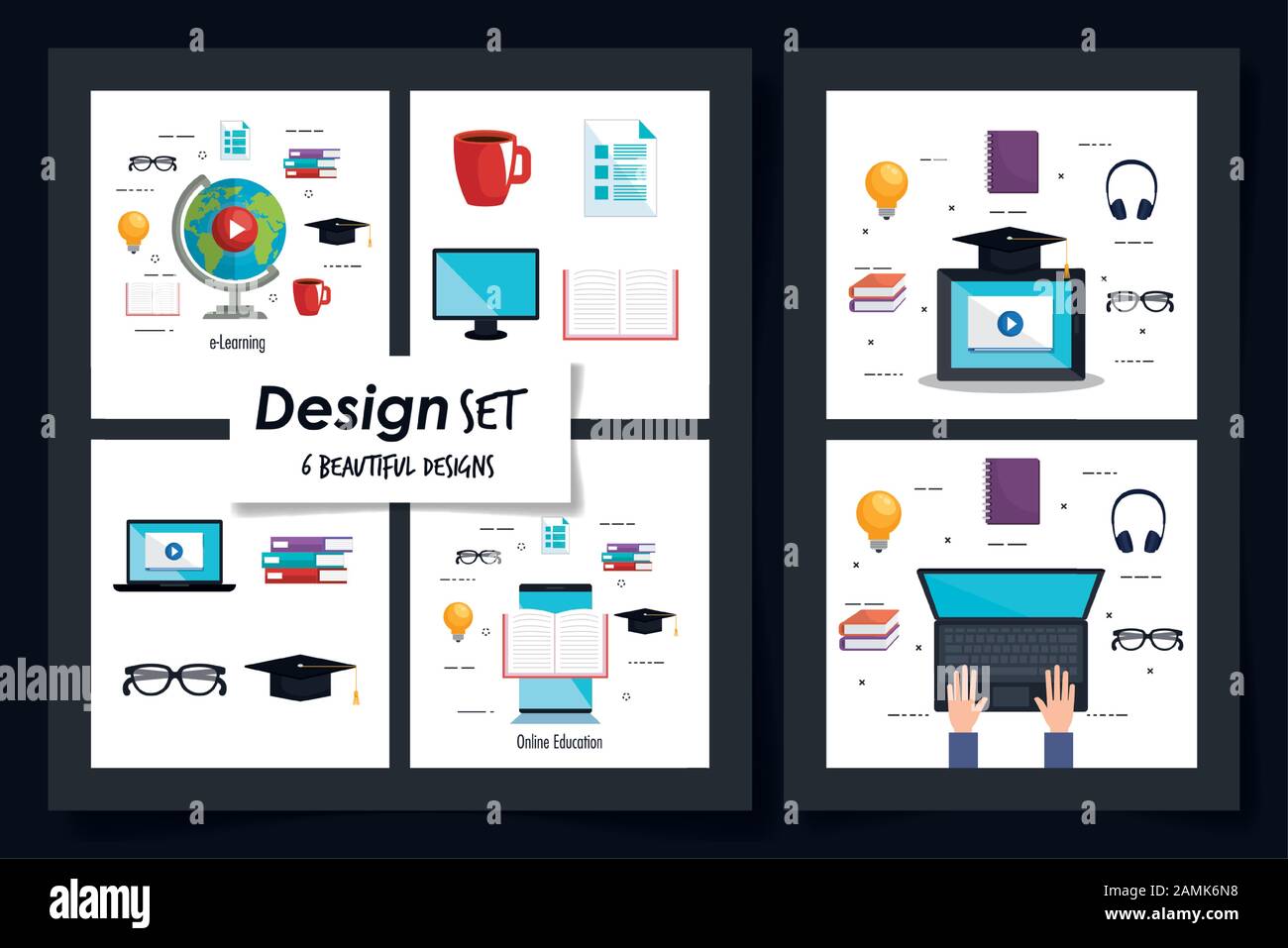 six designs of education online with icons Stock Vector Image & Art - Alamy