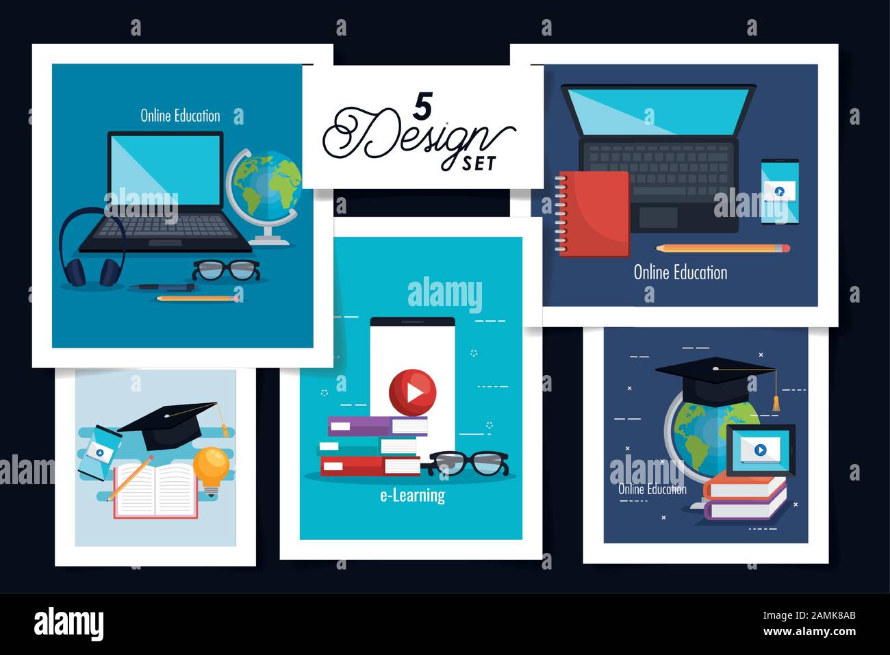 five designs of education online with icons Stock Vector Image & Art ...