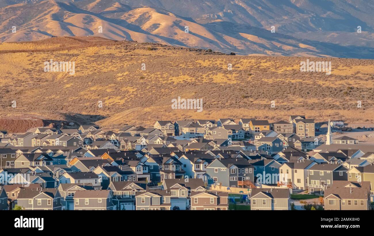 View of Panorama frame Large modern housing estate in Utah Valley Stock Photo ...