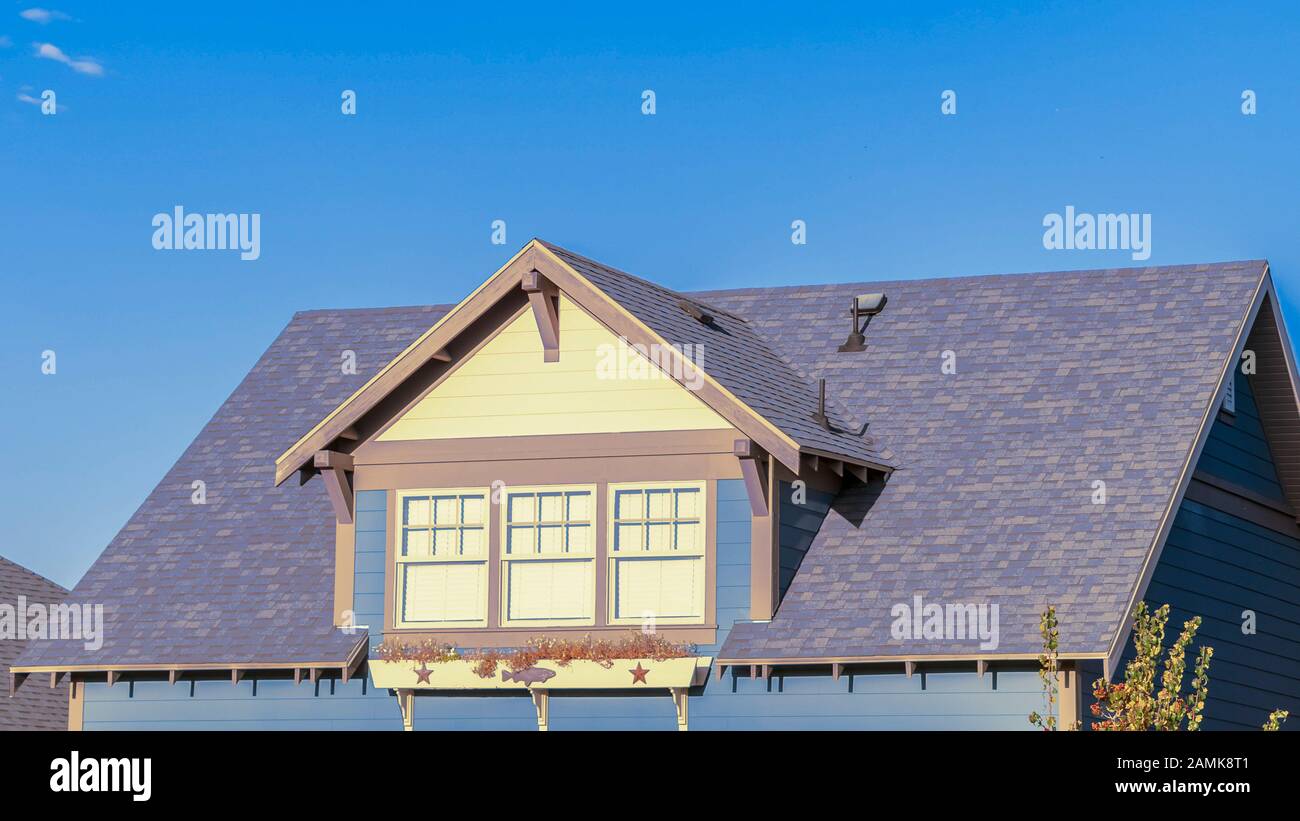 Panorama Frame Large Triple Dormer Window In An Urban House Stock