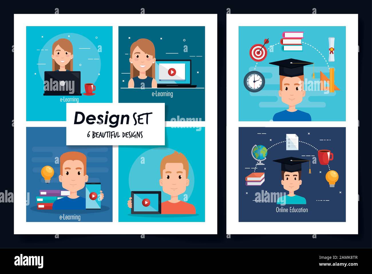 six designs of education online with icons Stock Vector Image & Art - Alamy