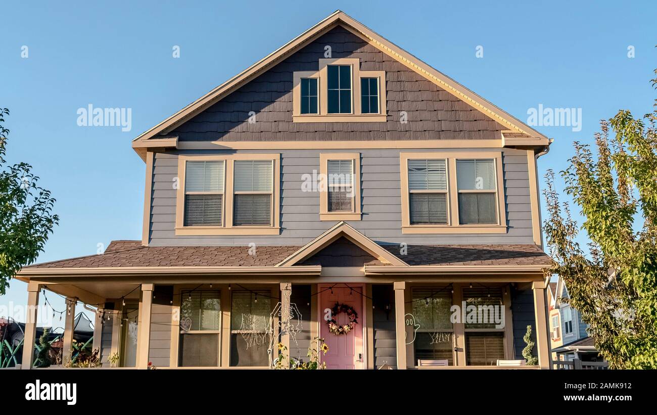 Panorama frame Front facade of a double storey urban house Stock Photo ...