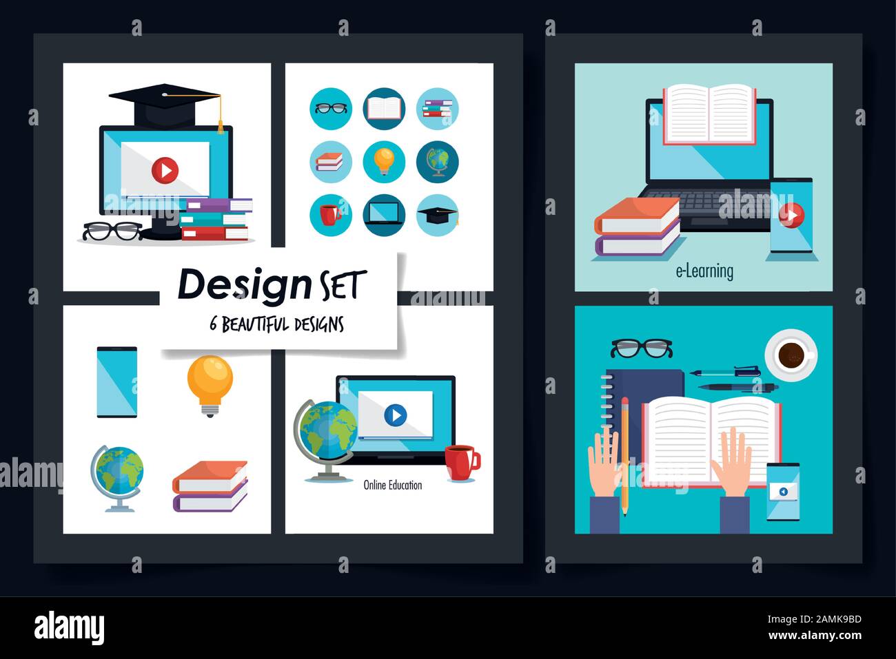 six designs of education online with icons Stock Vector Image & Art - Alamy