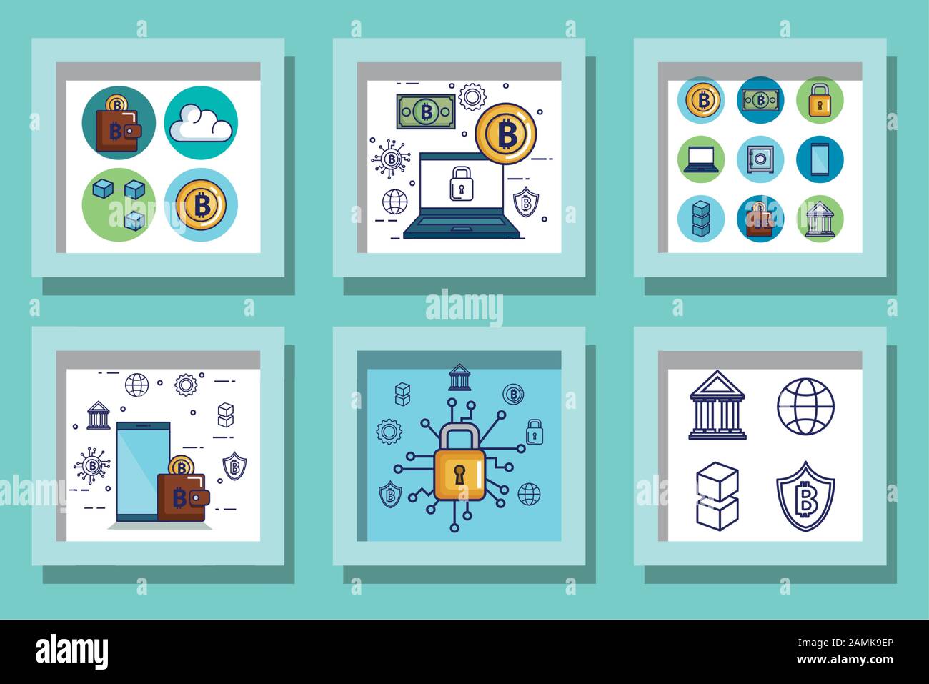 bundle designs of bitcoins and icons Stock Vector