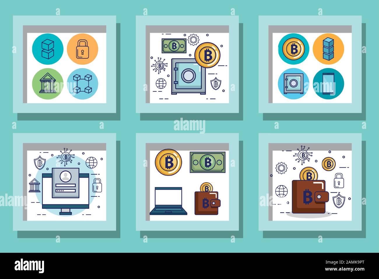 bundle designs of bitcoins and icons Stock Vector