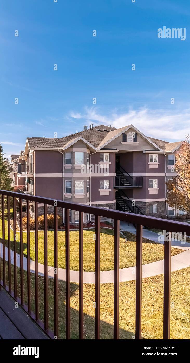 Vertical frame Small apartment complexes from an upstairs balcony Stock Photo