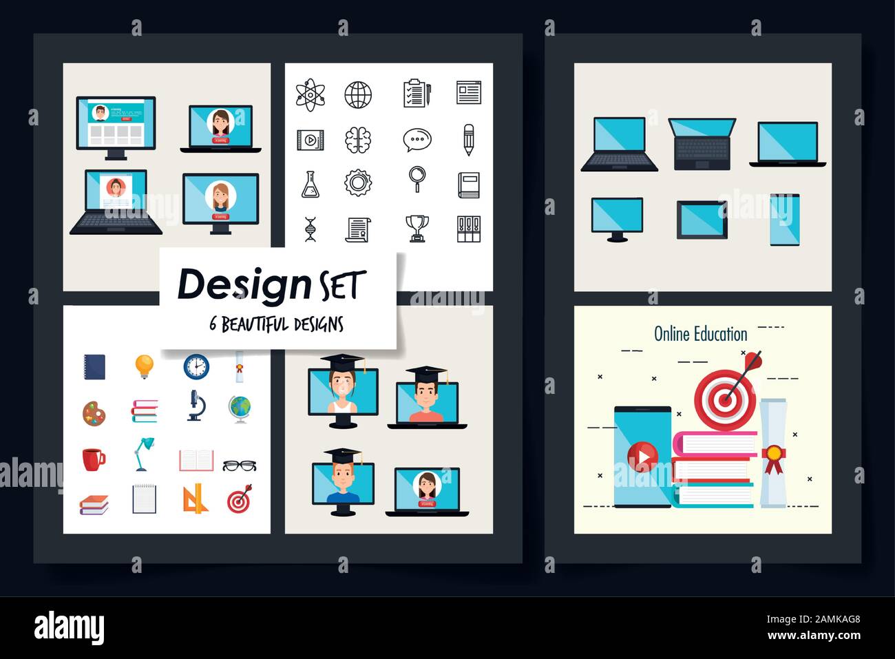 six designs of education online with icons Stock Vector Image & Art - Alamy