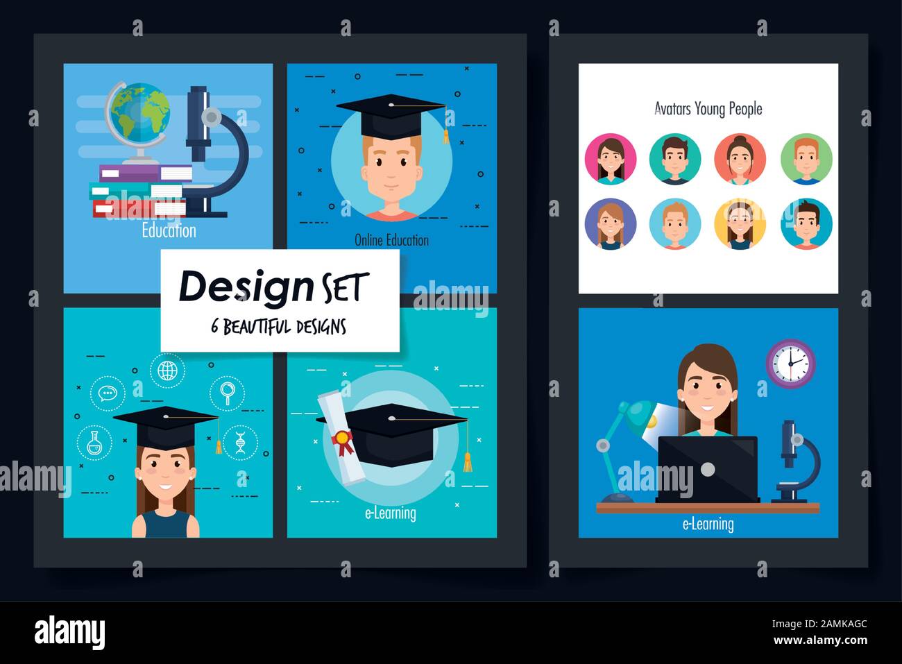 six designs of education online with icons Stock Vector Image & Art - Alamy