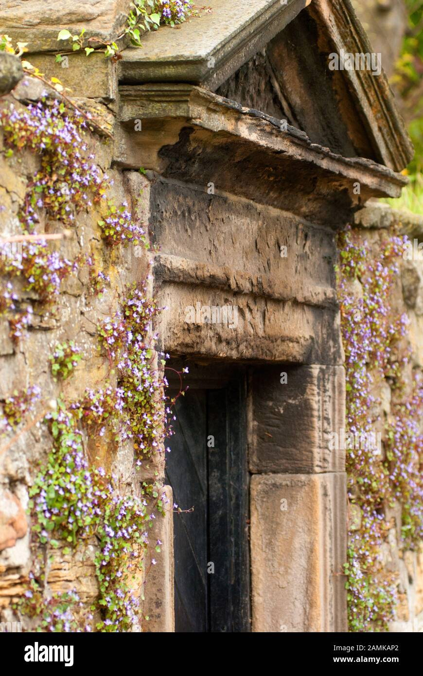 Ornate stone entrance door, West Boldon, South Tyneside Stock Photo