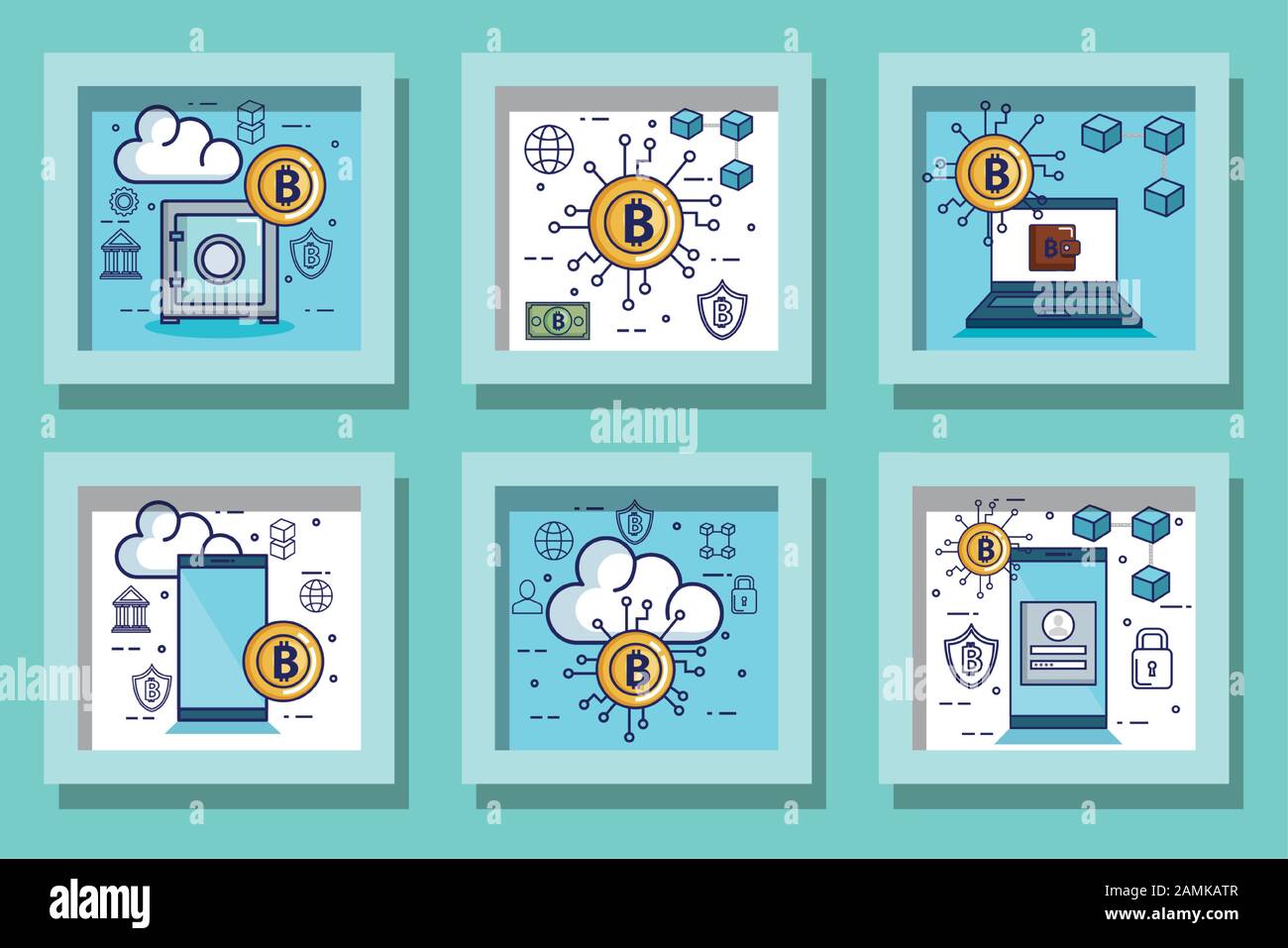 bundle designs of bitcoins and icons Stock Vector