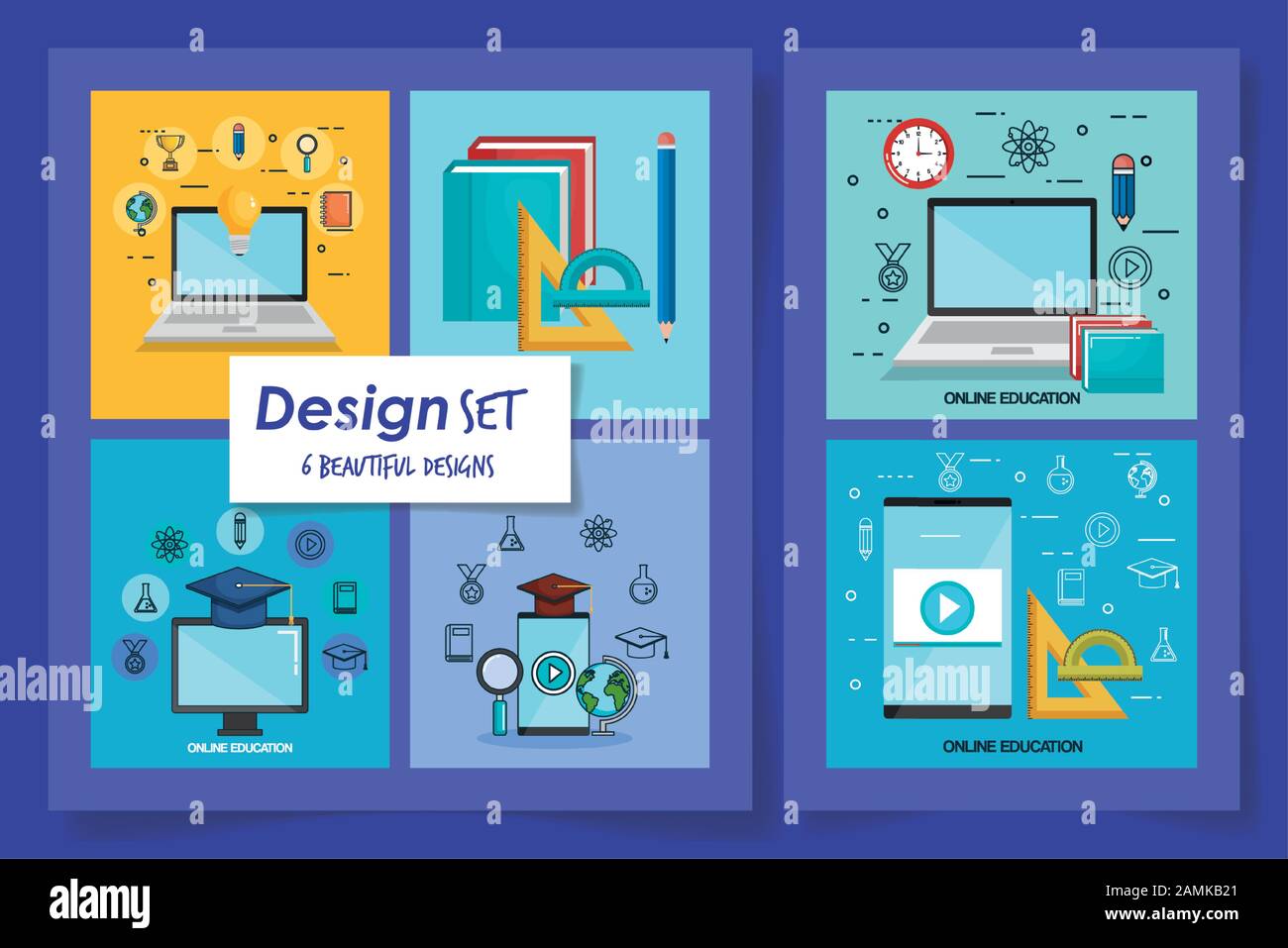 six designs of education online with icons Stock Vector Image & Art - Alamy