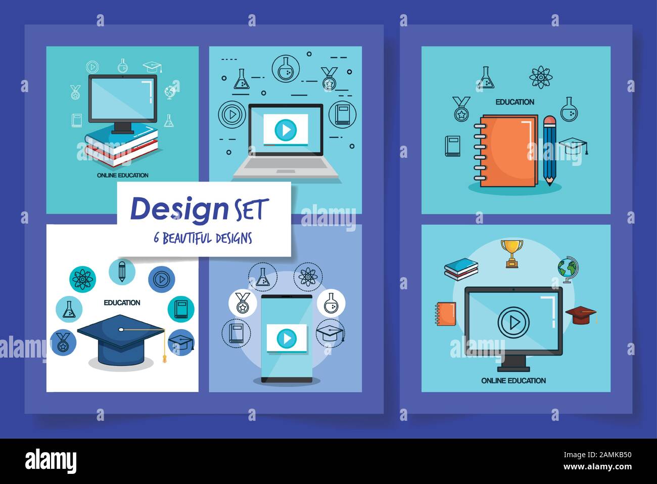 six designs of education online with icons Stock Vector Image & Art - Alamy
