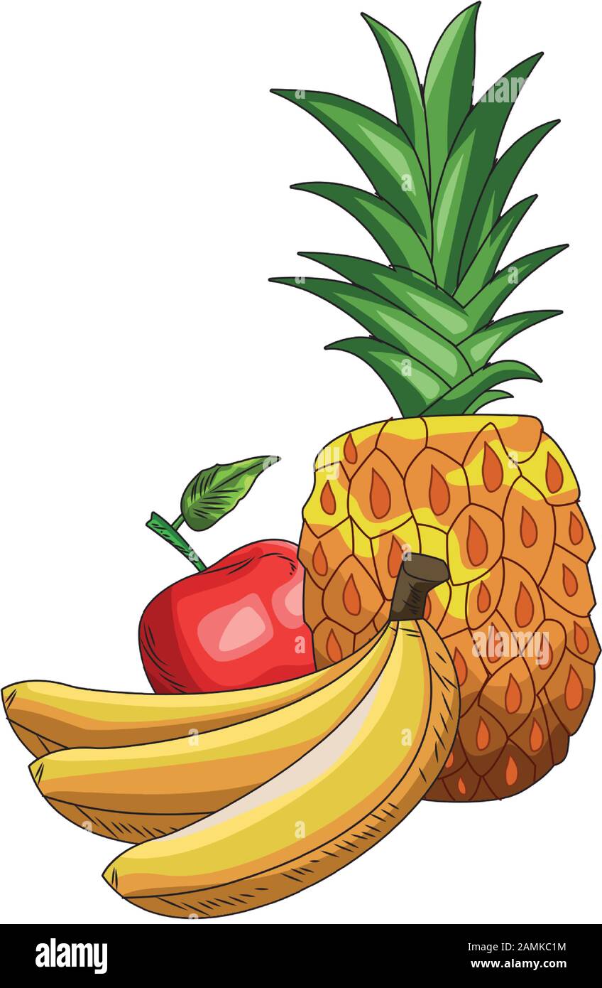 少年漫画 apple-pineapple pineapple, bananas and apple icon, flat design Stock Vector Image