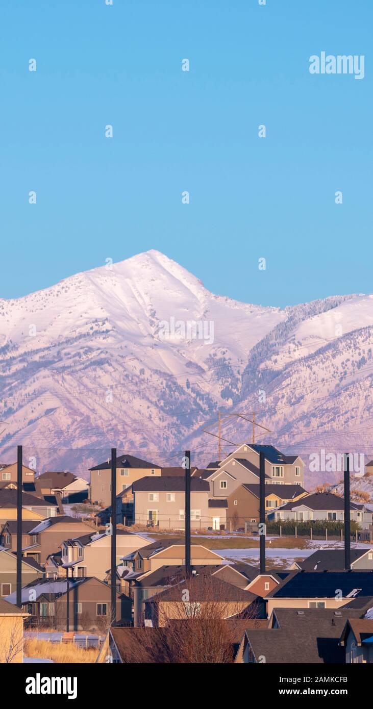Image showcasing Vertical frame Rooftop view of a housing estate in Utah Valley Stock ...