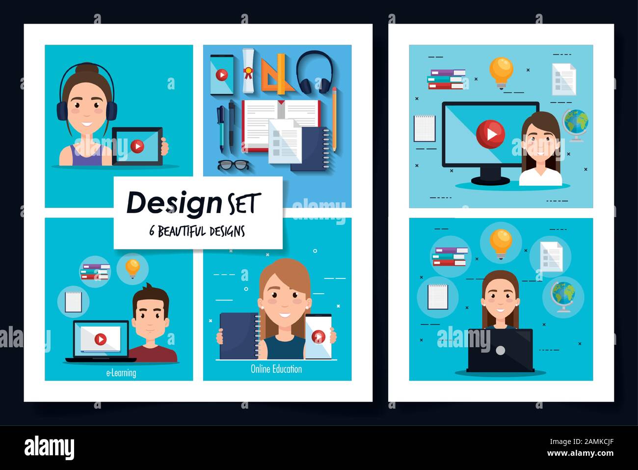 six designs of education online with icons Stock Vector Image & Art - Alamy