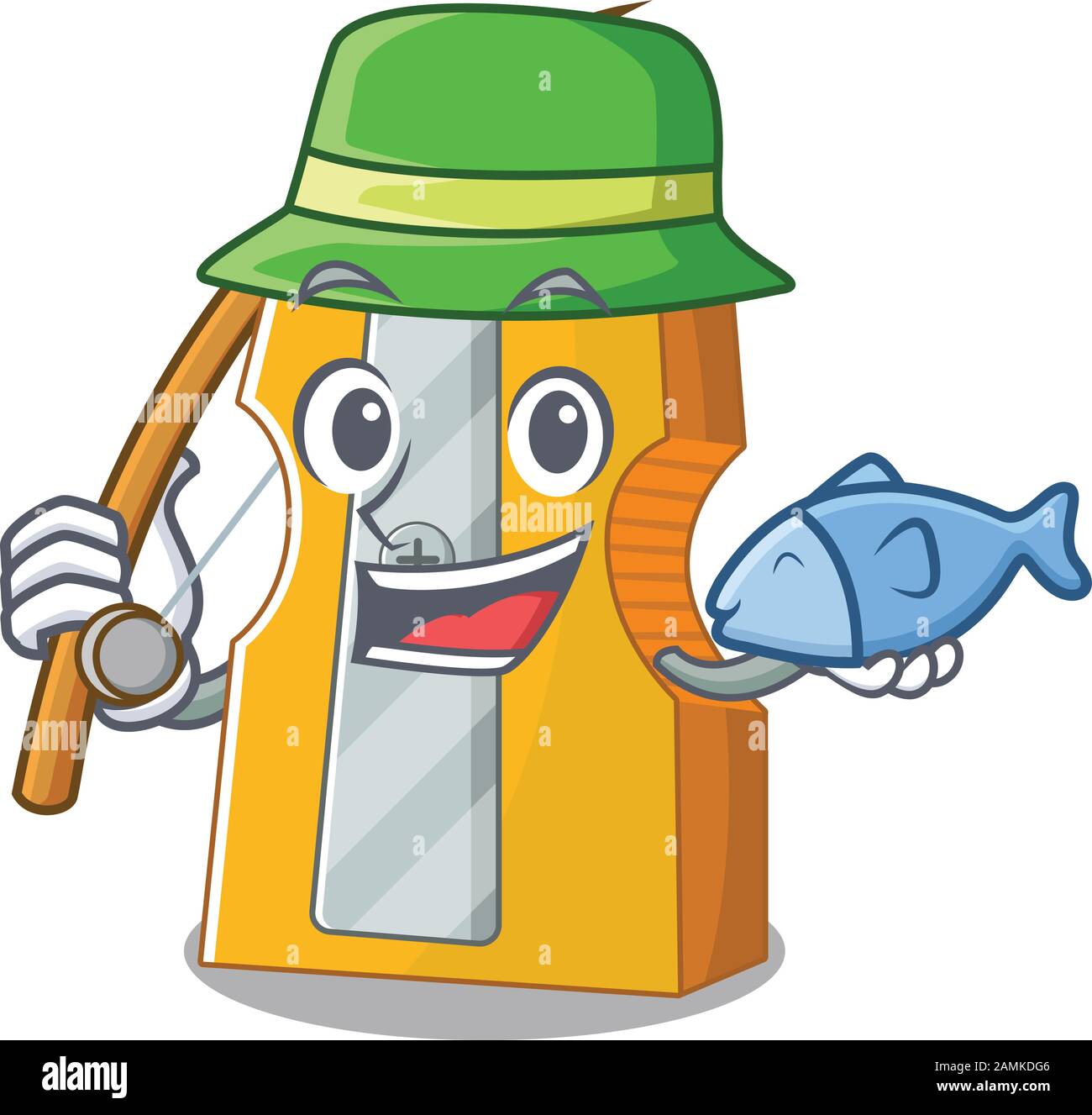 A Picture of happy Fishing pencil sharpener design Stock Vector Image