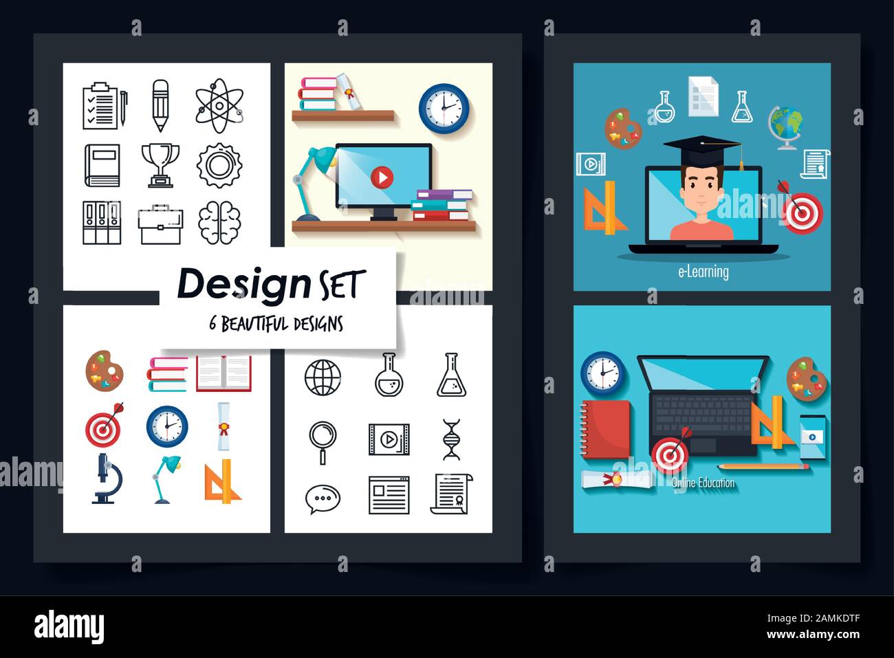 six designs of education online with icons Stock Vector Image & Art - Alamy