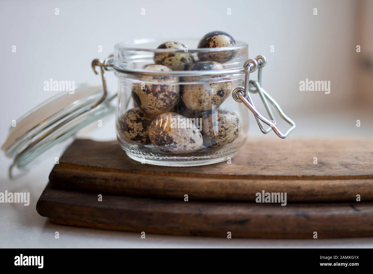 Quail Eggs In A Glass Jar With Willow Easter Decoration Of The