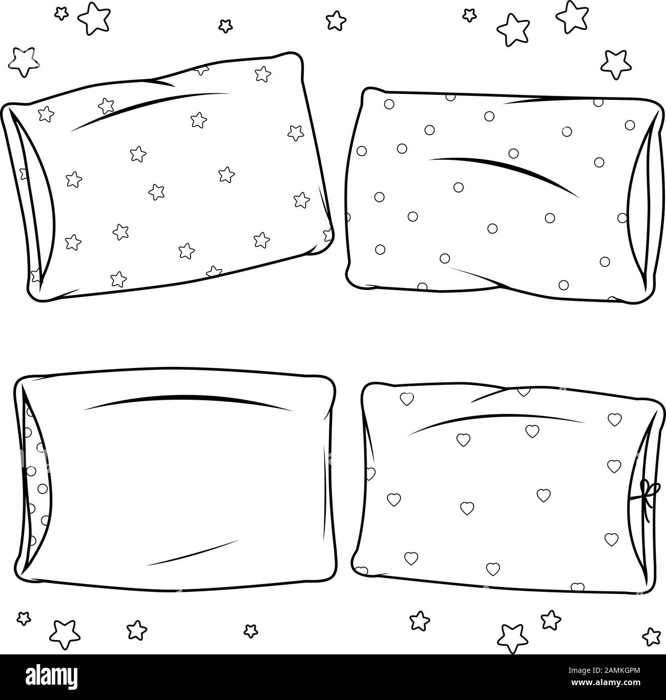 Children pillows collection. Vector black and white coloring page Stock  Vector Image & Art - Alamy
