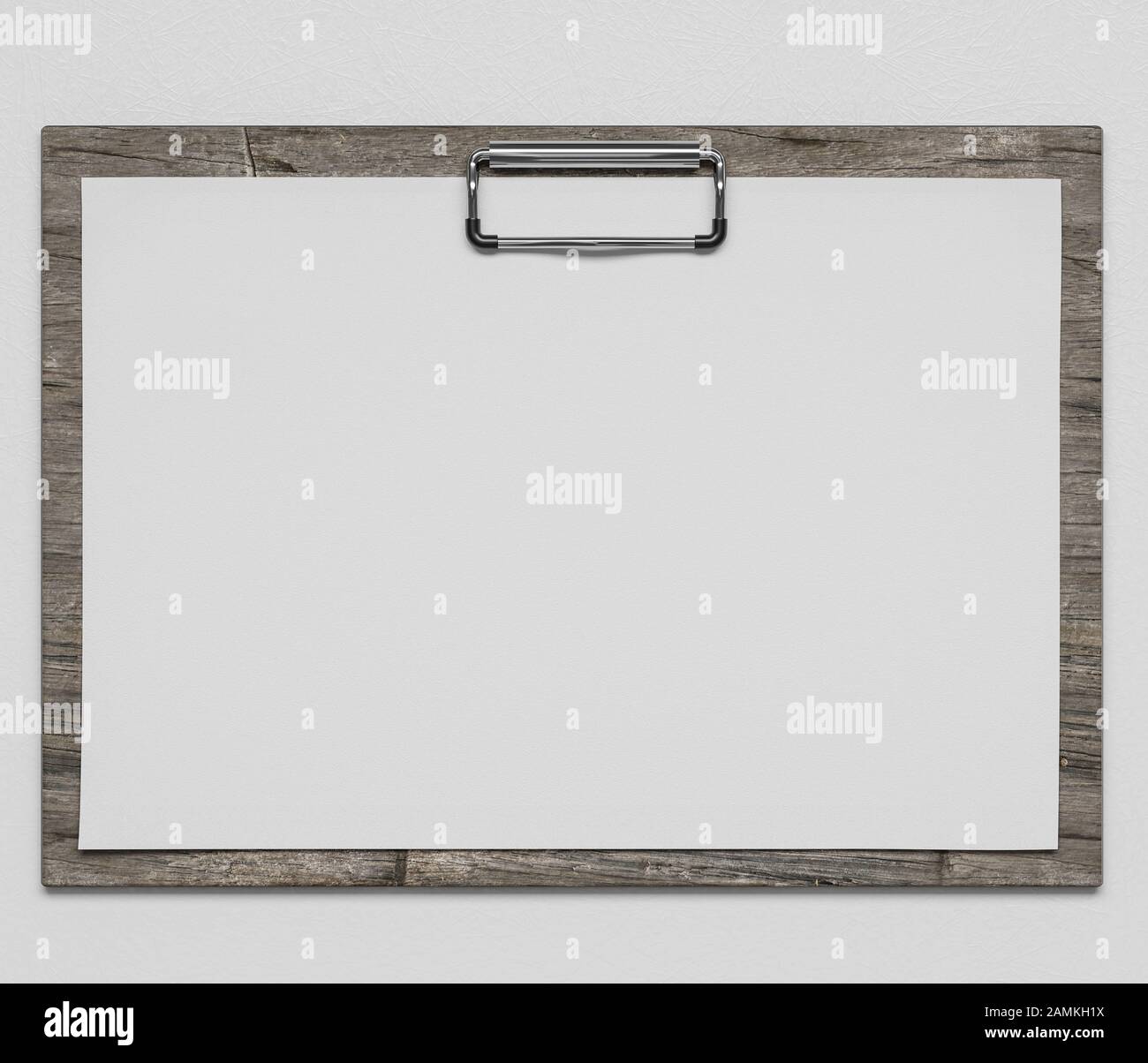wooden clipboard with blank paper sheet isolated on white background 3d ...
