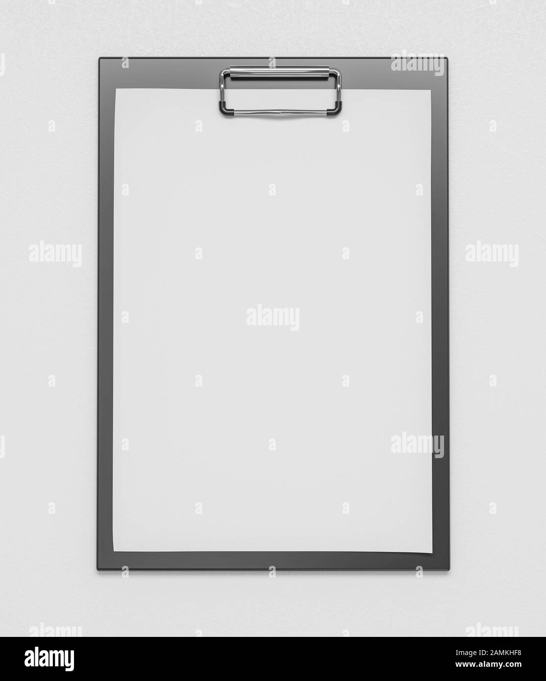 black plastic and clipboard with blank paper sheet isolated on white ...