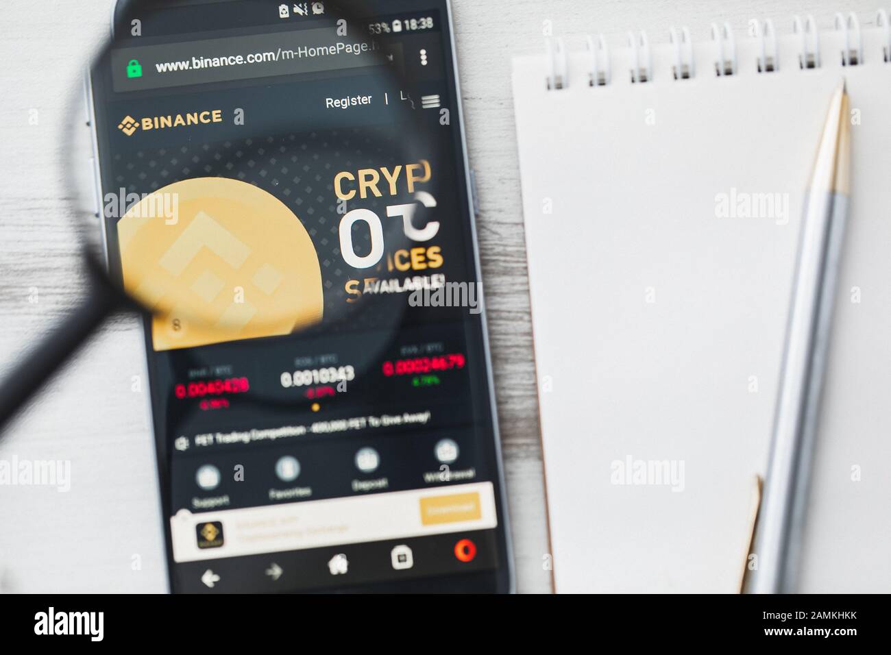 Valletta, Malta - 15 January 2020: Binance official website homepage under  magnifying glass. Concept Binance Cryptocurrency exchange logo visible on t  Stock Photo - Alamy