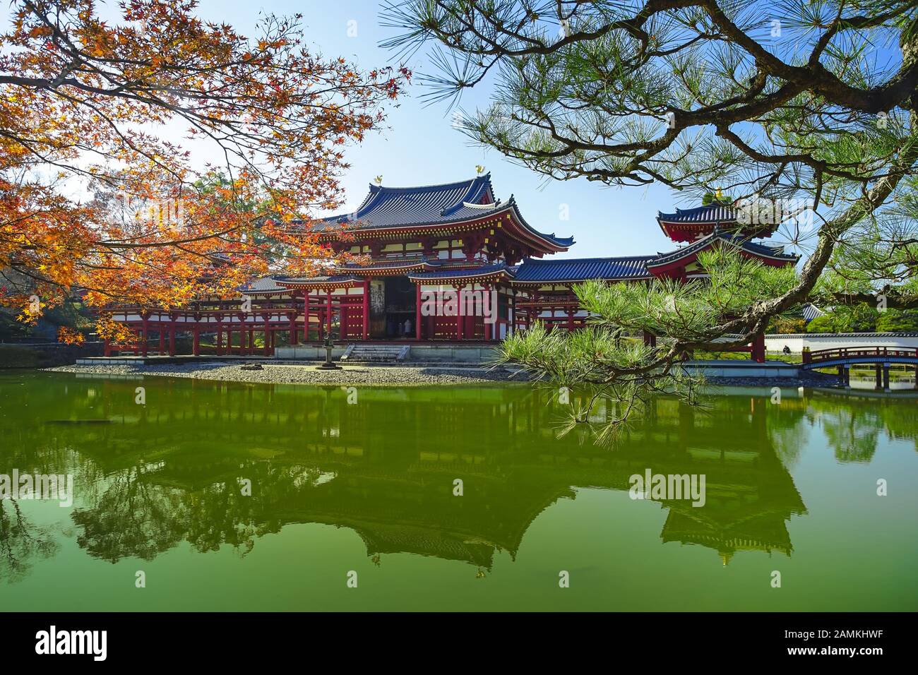 The famous Phoenix Hall or Hoodo Hall in Byodoin(Byodo-in) temple in Uji City, Kyoto, Japan. Stock Photo