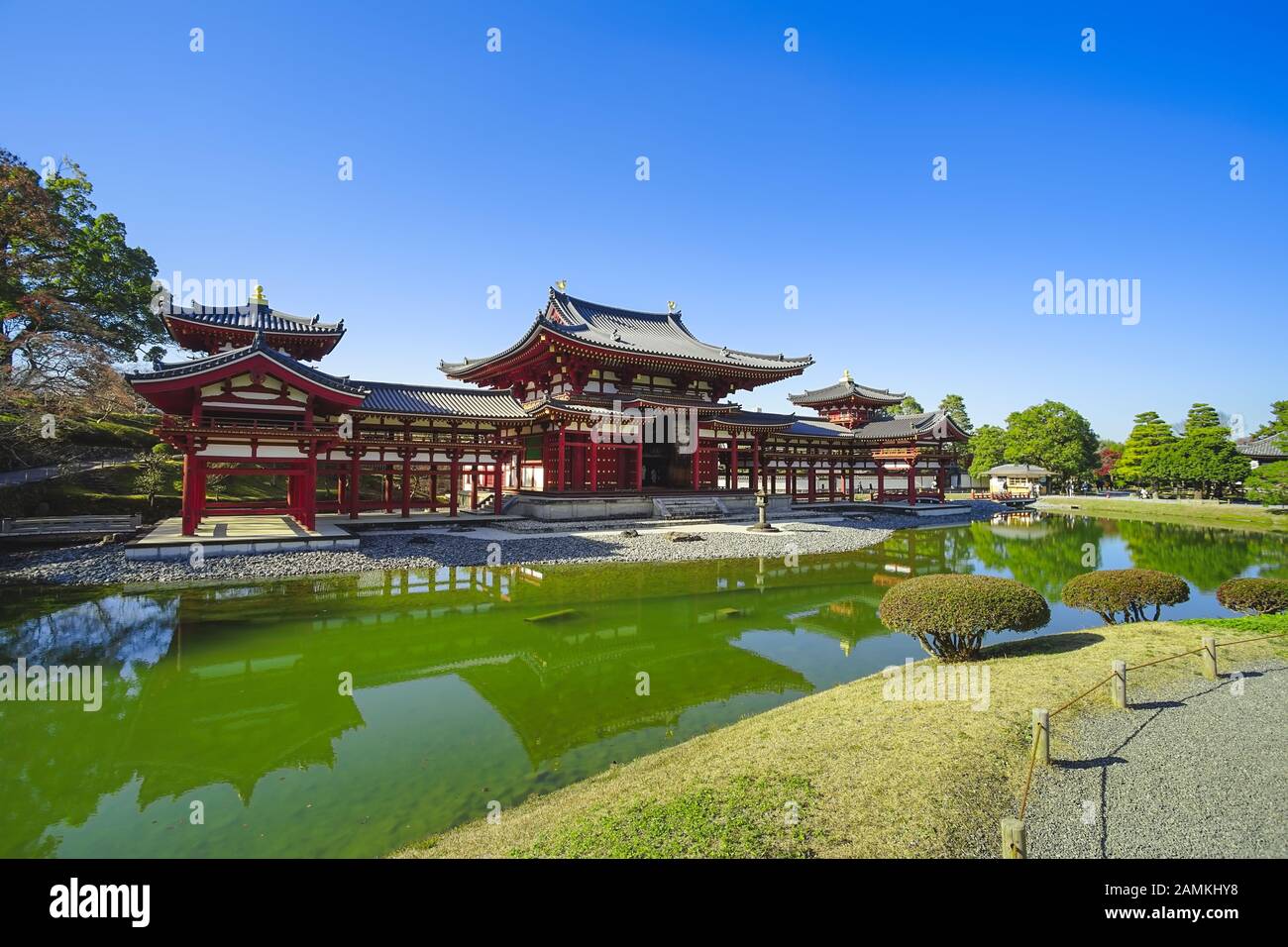 The famous Phoenix Hall or Hoodo Hall in Byodoin(Byodo-in) temple in Uji City, Kyoto, Japan. Stock Photo