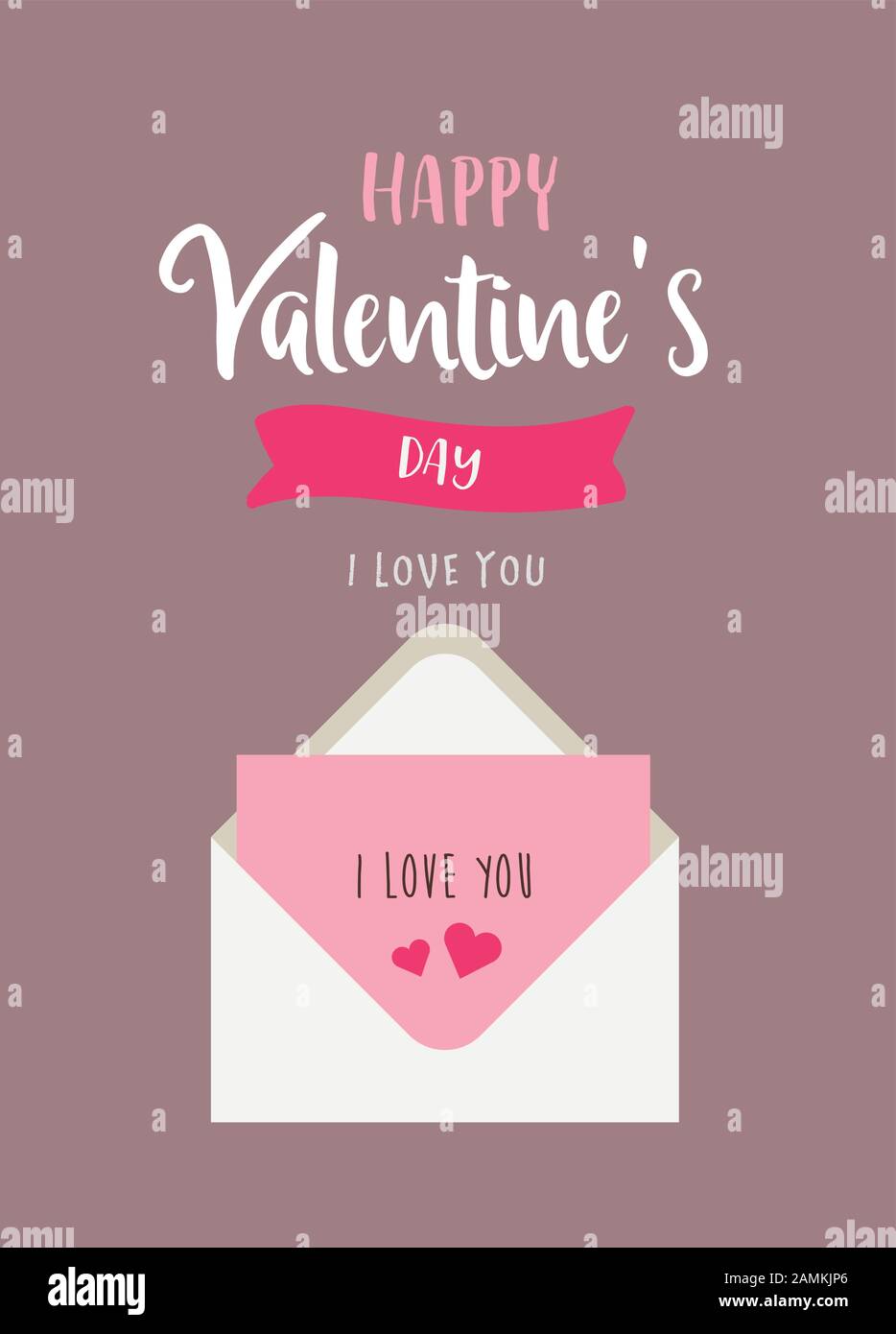 Valentine s day greeting card with envelope and love letter. Cute ...