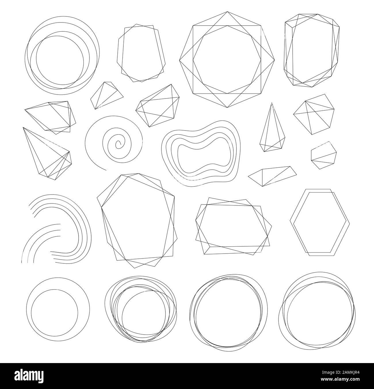 Crystal frames, vector abstract geometric shape diamond jewel borders. Triangle, square, spiral circle and polygonal curve line frames templates for wedding, save the date and birthday design elements Stock Vector