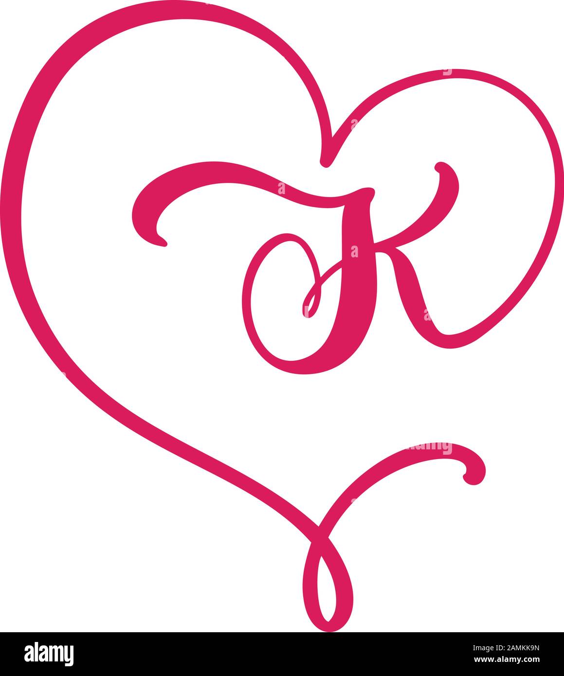 Vector Vintage floral monogram letter K. Calligraphy element logo Valentine flourish frame. Hand drawn heart sign for page decoration and design Stock Vector